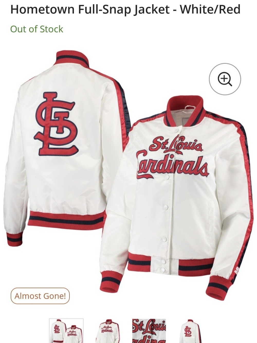 STARTER NWT White and Red St. Louis Cardinals Varsity Jacket
